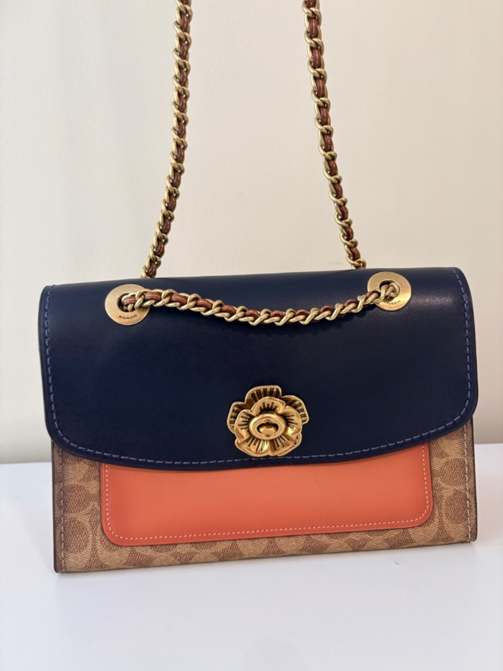 Coach Parker Shoulder Bag with Tea Rose Turnlock in Colorblock Signature Canvas - Picture 8 of 13